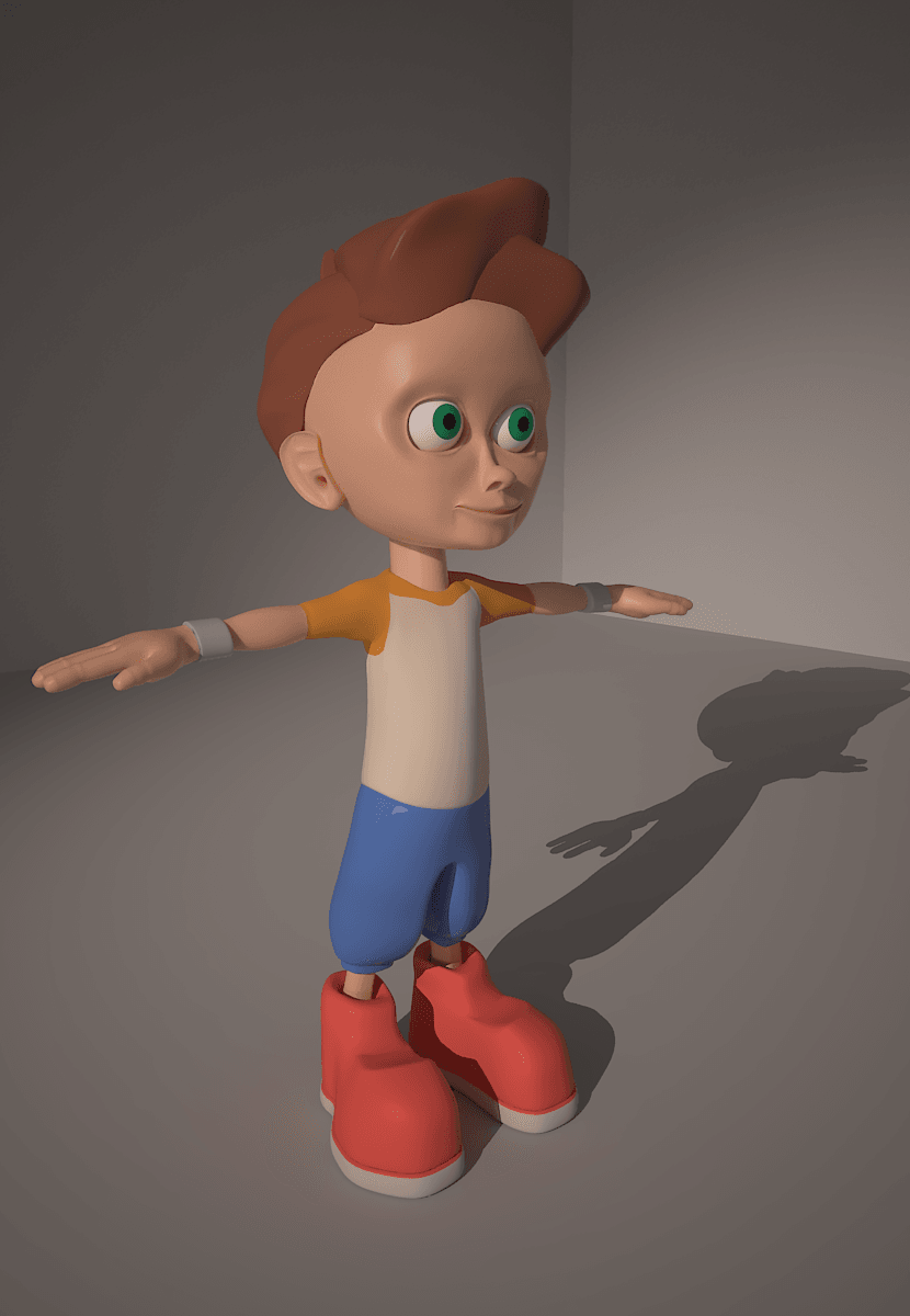 Stylised 3D-modelled character of a young child rendered with cartoon-like proportions.